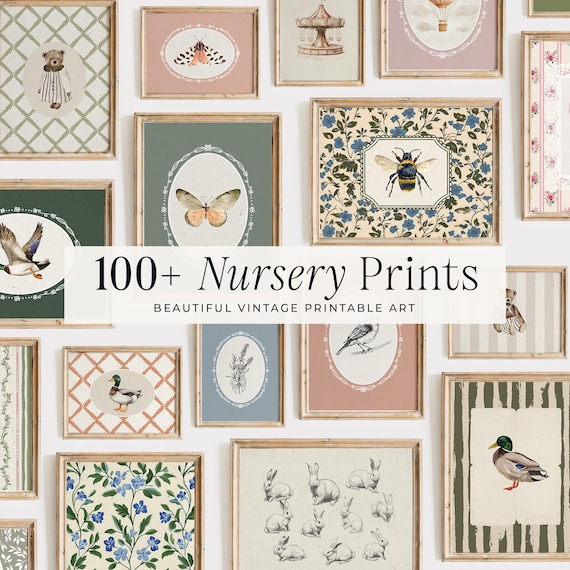 100+ Vintage Nursery Prints: Kids Room Wall Art, Cottagecore Playroom Decor (Digital Download)