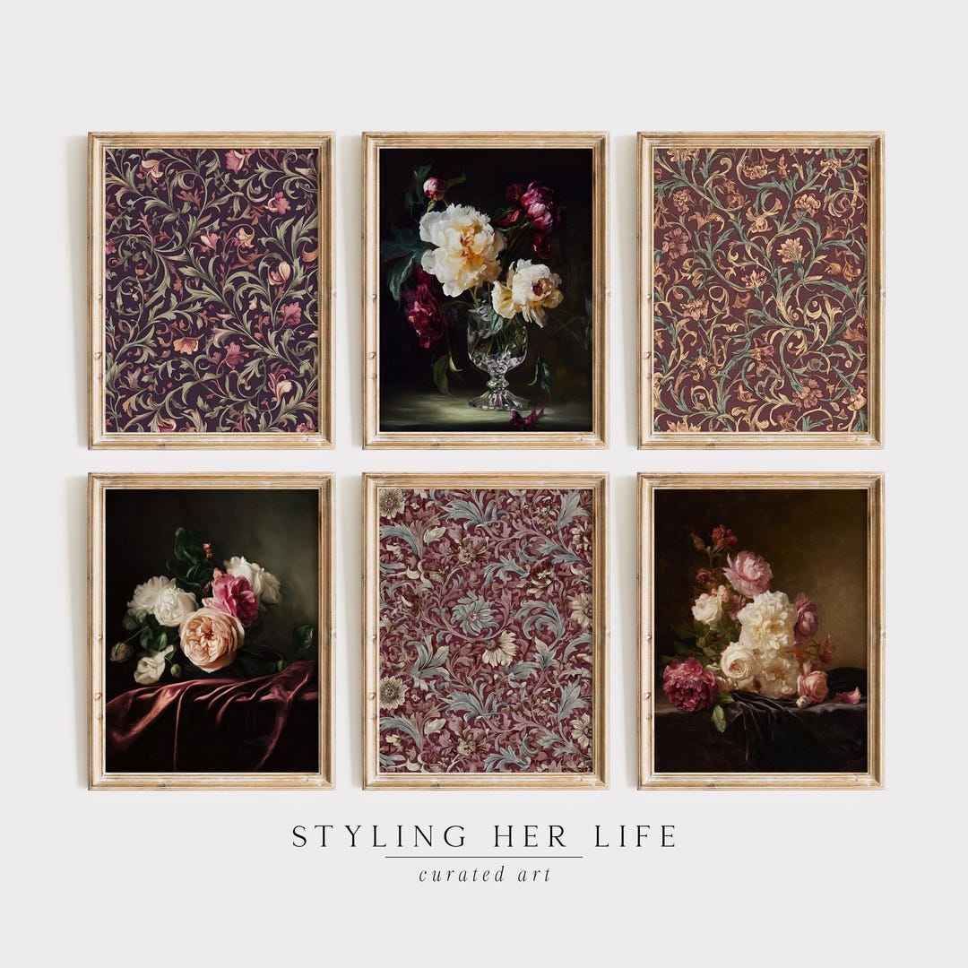 Moody Dark Floral Printable Wall Art Set | Vintage Botanical Prints ...
