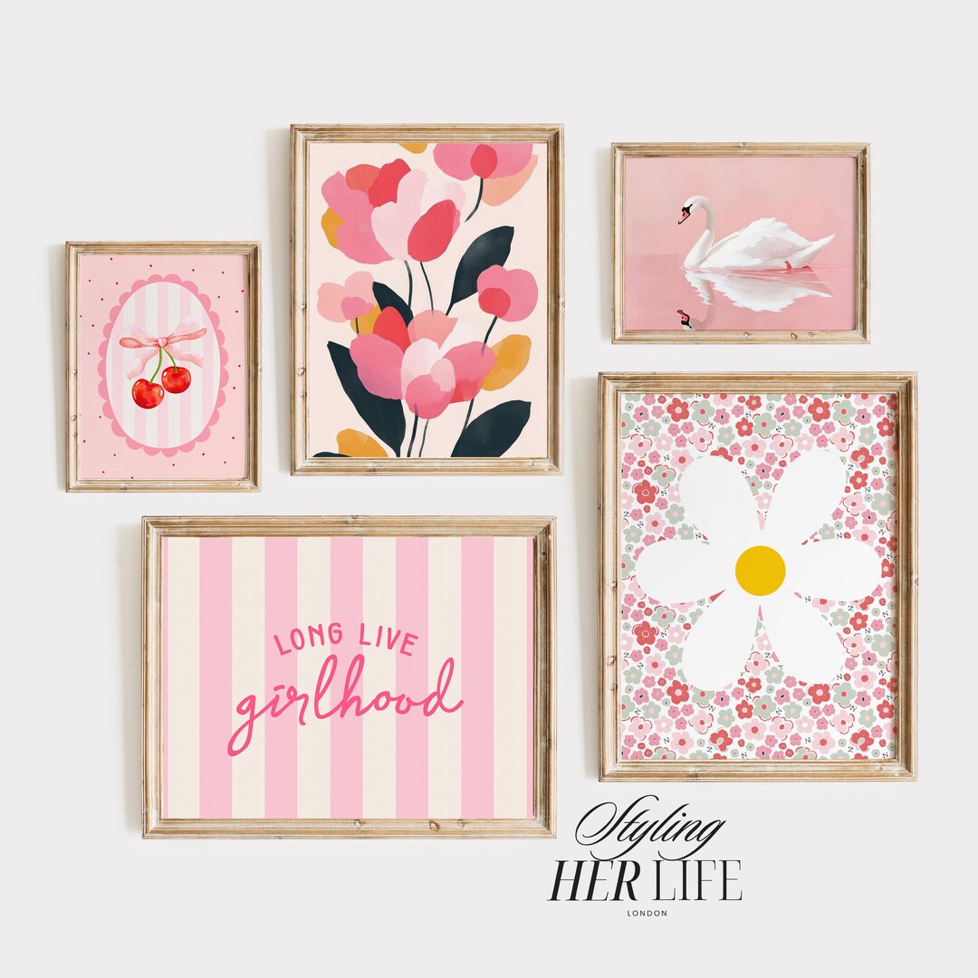 Vintage Nursery Gallery Wall Art Print Set, Pink Girls Room Decor ...
