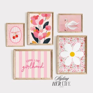 Vintage Gallery Art Print Set, Cottagecore Print, Vintage Nursery, Pink Nursery, Baby Girl Nursery, Antique Wall Art, Printable Art, DIGITAL