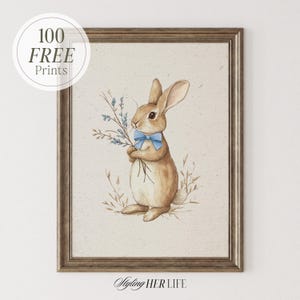 Vintage Bunny Nursery Print, Cottagecore Print, Farmhouse Nursery, Blue Nursery, Baby Boy Nursery, Antique Wall Art, Printable Art, DIGITAL