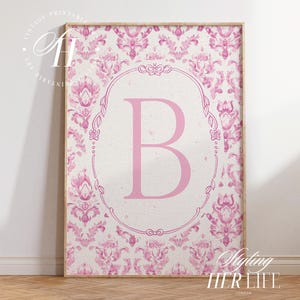 Impresión vintage con iniciales de la A a la Z, arte infantil con letras rosas, regalo para bebé recién nacido, impresión personalizada, arte infantil personalizado para niña, imprimible, DIGITAL