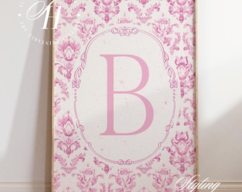 A-Z rosa Blumen Anfangsdruck: Vintage Buchstabe Kinderzimmer Kunst, Kinderzimmer Dekor (Digital)