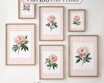 Pink Peonies Nursery Art Print: Vintage Cottagecore Decor, Girls Room Printable (Digital Download)