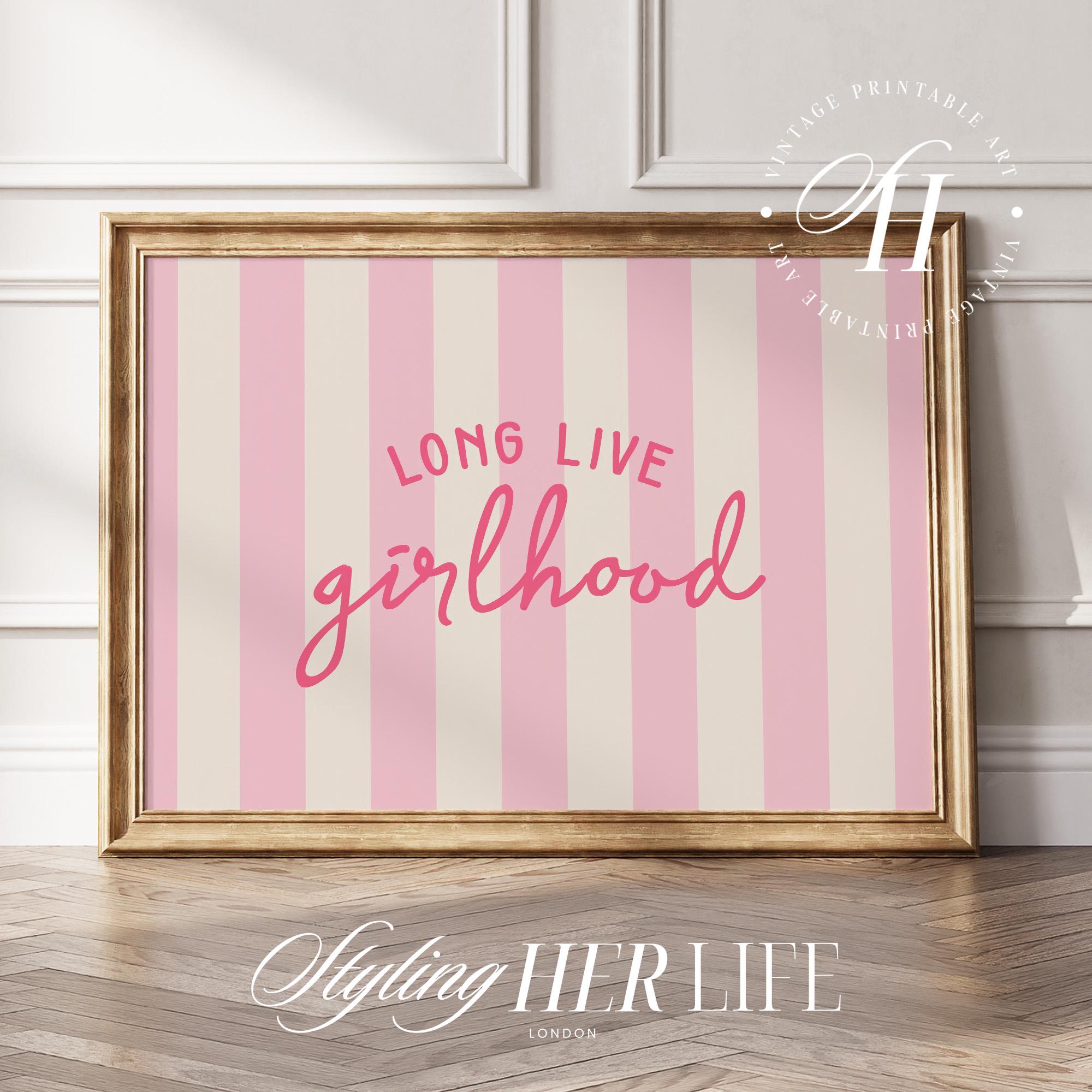 Long Live Girlhood Art Print, Cottagecore Print, Vintage Nursery, Pink Nursery, Baby Girl Nursery, Antique Wall Art, Printable Art, DIGITAL