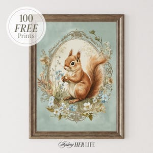 Vintage Squirrel Art Print, Cottagecore Print, Vintage Nursery, Boys Nursery, Baby Girl Nursery, Antique Wall Art, Printable Art, DIGITAL