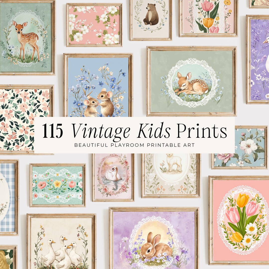 115 Vintage Kids Room Art Prints | Wall Art Set | Vintage Nursery Wall ...