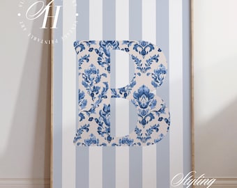 Impresión de iniciales vintage azules de la A a la Z: Arte infantil con letras (descarga digital)