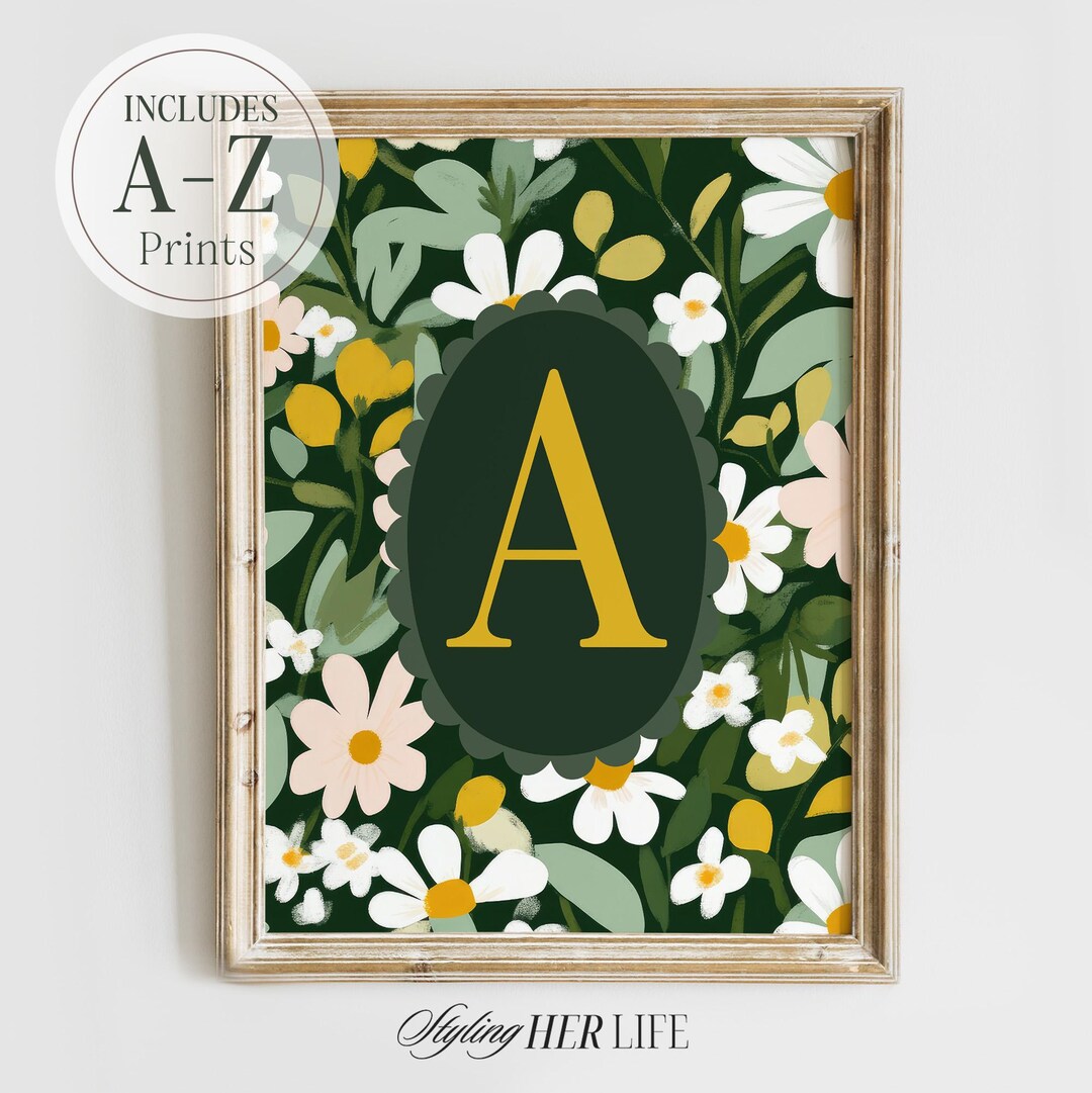 A-Z Floral Initial Nursery Print: Personalized Letter Art, Kids Room ...