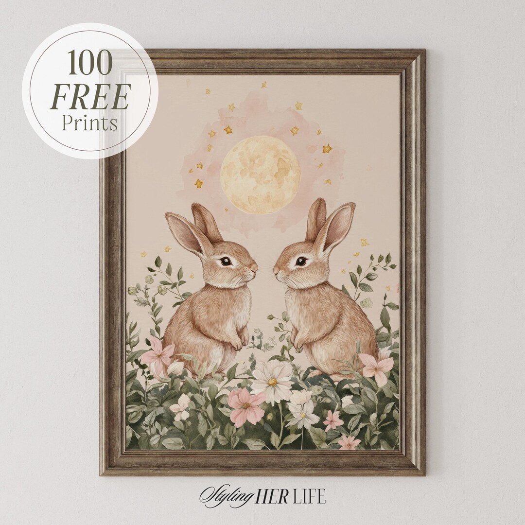 Vintage Rabbits Art Print: Cottagecore Nursery Decor (digital Download ...