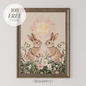 Vintage Rabbits Art Print, Cottagecore Print, Vintage Nursery, Boys Nursery, Baby Girl Nursery, Antique Wall Art, Printable Art, DIGITAL