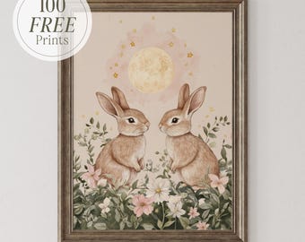 Vintage Rabbits Art Print: Cottagecore Nursery Decor (Digital Download)