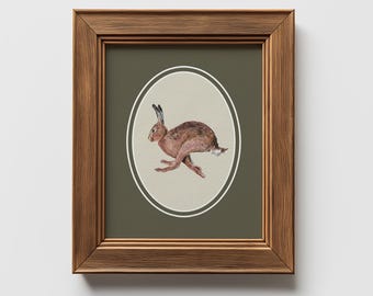 Vintage Hare Nursery Art Print: Cottagecore Animal Illustration (Digital Download)