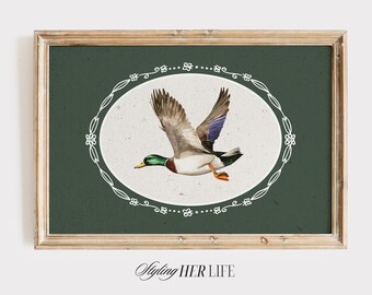 Lámina artística de pato vintage: decoración infantil estilo cottagecore (descarga digital)