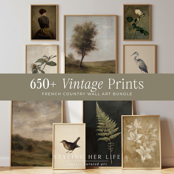 650+ Vintage Art Prints: French Country Gallery Wall Set, Farmhouse Cottagecore Rustic Decor (Digital Download)