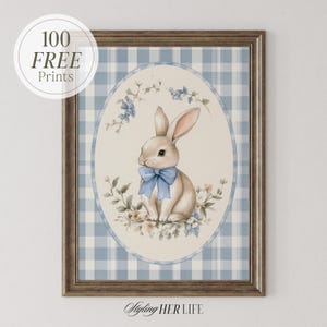 Vintage Bunny Art Print, Cottagecore Print, Vintage Nursery, Boys Nursery, Baby Girl Nursery, Antique Wall Art, Printable Art, DIGITAL