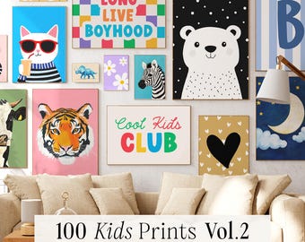 100 Kids Room Prints Set: Playroom Wall Art Designs (Digital Download)