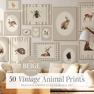 50 Animals Vintage Nursery, Nursery Wall Art, Farmhouse Nursery, Print, Baby Nursery, Vintage Gallery Wall, Printable Art, DIGITAL | MB021