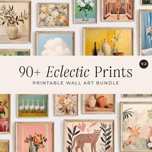 90+ eclectische kunstafdrukken in gedempte tinten: galeriewandset (digitale download)