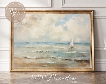 Printable Coastal Scene Vintage Style Oil Painting Wall Art Vintage ...