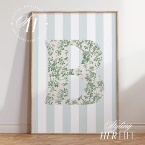 Impression vintage initiale de A à Z, Art pour chambre d'enfant, lettre verte, cadeau pour nouveau-né, impression personnalisée, oeuvre d'art personnalisée bébé fille, imprimable, NUMÉRIQUE