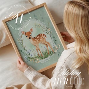 Vintage Deer Art Print, Cottagecore Print, Vintage Nursery, Boys Nursery, Baby Girl Nursery, Antique Wall Art, Printable Art, DIGITAL