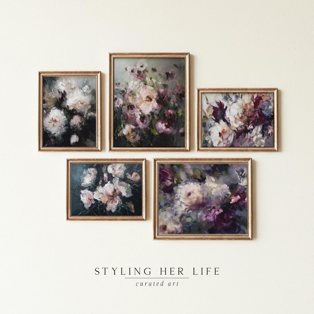 Moody Vintage Floral Prints: Printable Antique Botanical Wall Art ...
