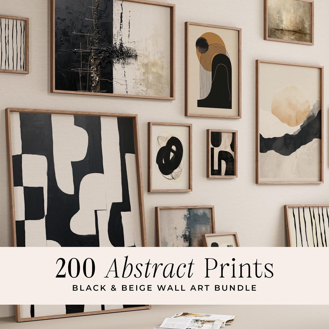 200 Beige Abstract Art Prints: Modern Gallery Wall Set, Trendy Posters (Digital Prints)