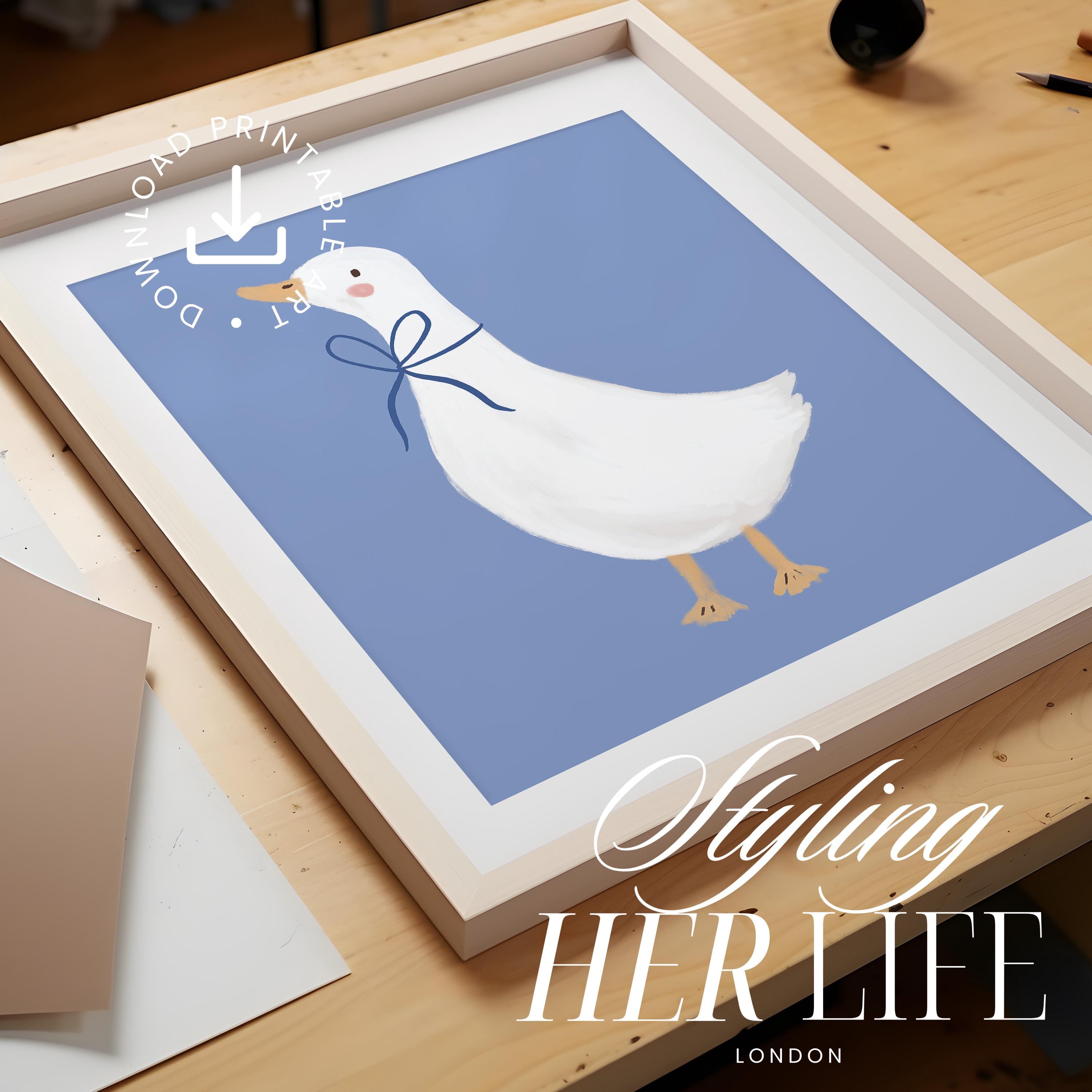 Vintage Goose Nursery Art Print: Cottagecore Blue Decor, Kids Room ...