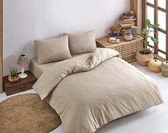 Bedsheets 5 pieces beige Cappuchino 100% cotton bedding set bettwäsche dekbedovertrek with fabric bag Bedsheet Duvet cover 2 Pillows