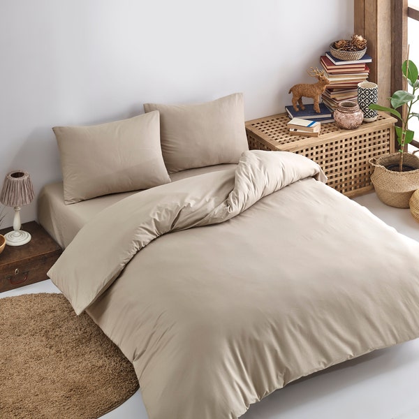 Lenzuola 5 pezzi beige Cappuccino 100% cotone set biancheria da letto bettwäsche dekbedovertrek con borsa in tessuto Lenzuolo Copripiumino 2 Cuscini