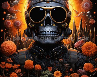 Skull Flowers Digital Poster, High Resolution images,painted effect, Printable Art, Instant Downloadable Prints, digital Art,  Home Decor