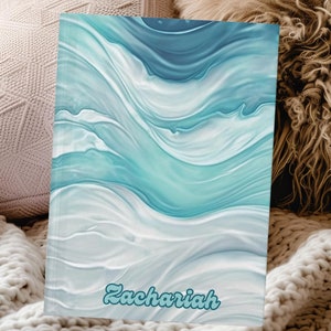 Personalized Retro Hardcover Journal, Waves Design, Notebook, Planner, Diary, Gift for Writer, Beach Theme, Custom name, Keepsake journal