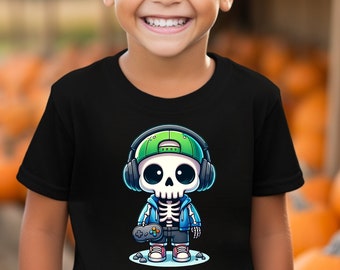 Kids Halloween Gamer Shirt: Skeleton Child's Tee