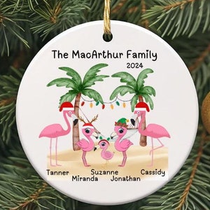 Flamingos Beach Theme Personalized Family Christmas Ornament Flamingos Custom Name Gift Christmas Custom text ornament Beach design 5 names