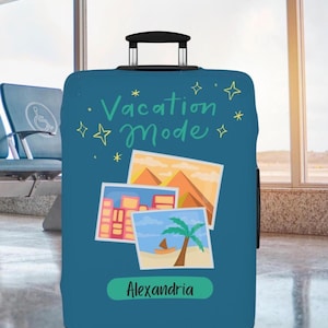 Personalized Vacation Mode Luggage Cover Suitcase Protector Custom Name Baggage Sleeve Trip Accessory Traveler Essential luggage finder gift
