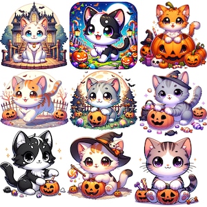 Cute Halloween Cat Clipart Bundle, Cute Kitten clipart, Instant Download PNG Sublimation Designs, Halloween clipart, Cat designs, Kitten