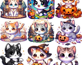 Halloween Kitten Clipart Bundle, Spooky PNG Designs (Digital Download
