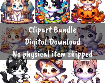 Halloween Cat Clipart Bundle, Kitten PNG, Spooky Design (Digital Download