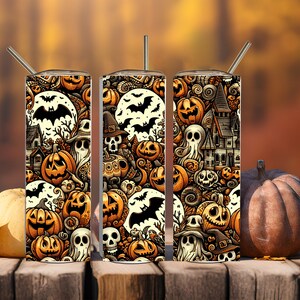 Vaso de Halloween con forma de murciélago, vaso delgado de 20 oz, vaso de Halloween, vaso, vaso delgado con pajita, vaso con temática de Halloween, calabaza, murciélago