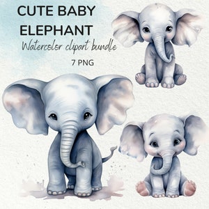 Baby Elephant PNG | Watercolor clipart | Baby shower clipart | Digital download | Cute elephant | Baby shower elephant | Commercial use