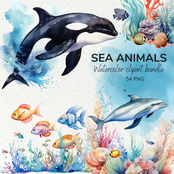 Sea life clipart | Ocean Clipart | Digital download | Commercial license | Colorfull fish | 54PNG