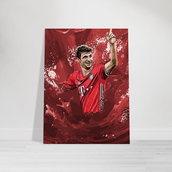 Thomas Müller Premium Poster Matt – Sport Kunst, Büro,Wandkunst, Wanddeko, Geschenke für Fußballfreunde