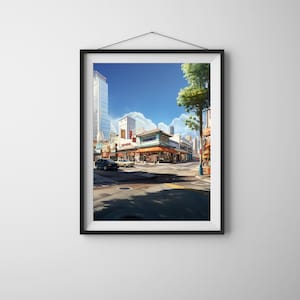 Japenese Los Angeles | Travel Print LA Wall Art California Travel Poster Skyline Illustration LA Cityscape Print Gift For LA Japan Lover