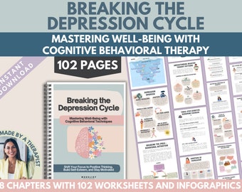 Breaking the Depression Cycle Workbook, Depression Spiral, Counseling Sheets, Worksheets, DBT ACT Coping Skills CBT Mental Health Kids Adult