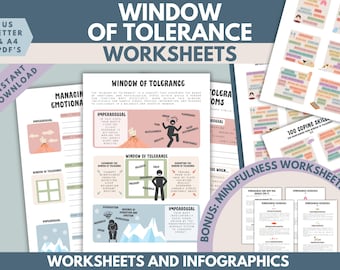 Window of Tolerance Worksheets: Emotional Regulation, Therapy Resources (PDF)