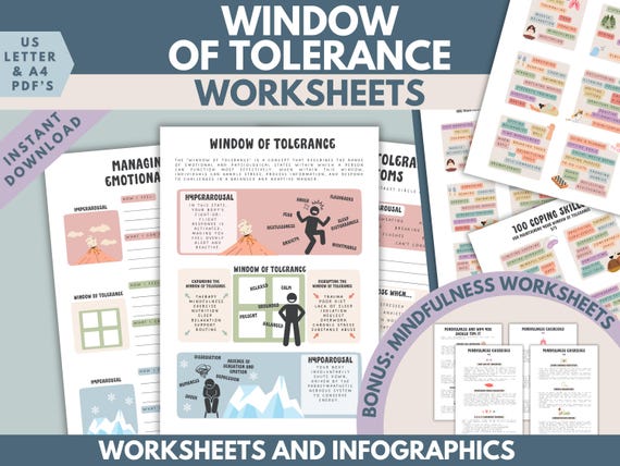 Window of Tolerance Worksheets: Emotional Regulation, Therapy Resources (PDF)