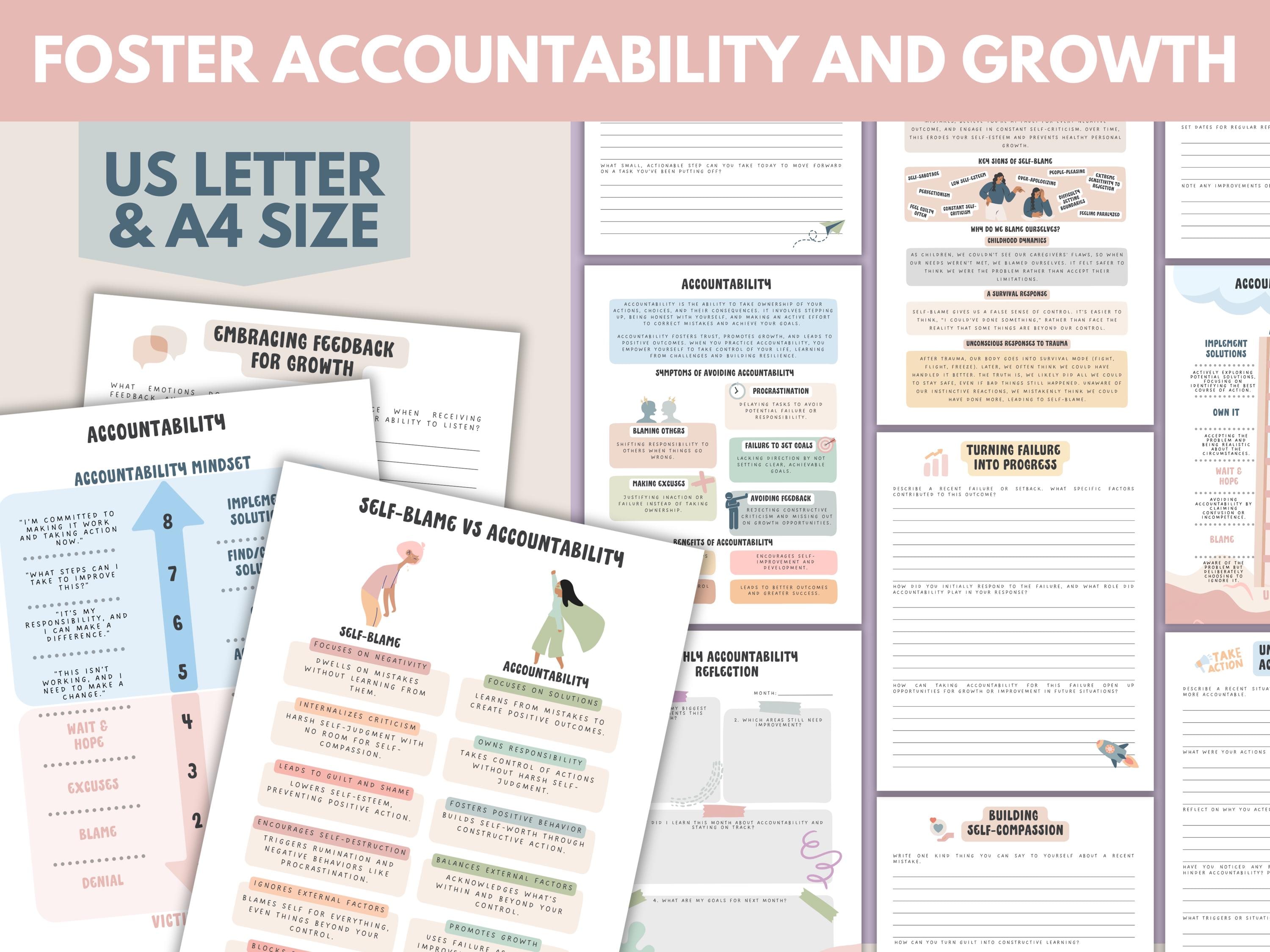 Accountability Worksheets: Self-blame, Procrastination, Tracker (PDF ...