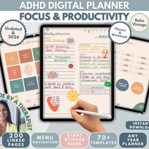 ADHD Digital Planner (made by an ADHDer) for iPad, Goodnotes + Android. Adult ADHD daily planner, self care & habit tracker. Science based
