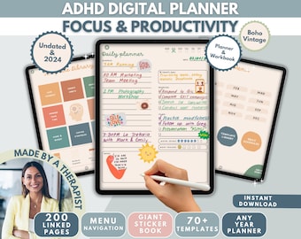 ADHD Digital Planner (made by an ADHDer) for iPad, Goodnotes + Android. Adult ADHD daily planner, self care & habit tracker. Science based